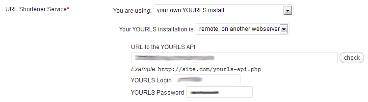 Yourls Service Settings Yourls Service Settings