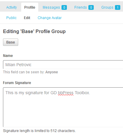 BuddyPress profile editor for signature BuddyPress profile editor for signature