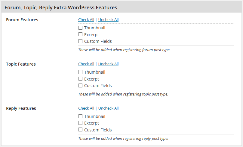 Add extra features to bbPress types