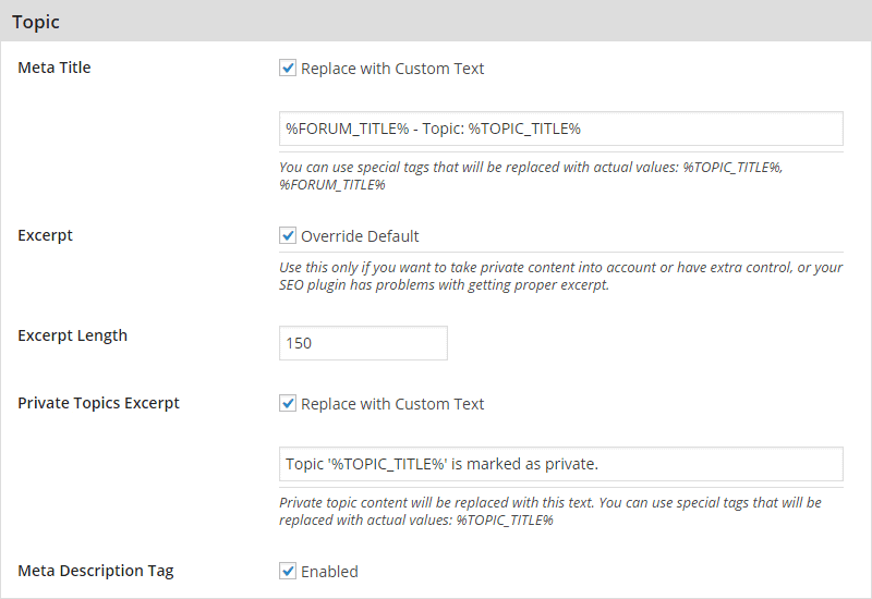SEO Tools: Topic Settings