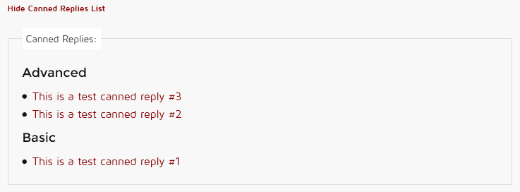 List of Canned Replies for insertion
