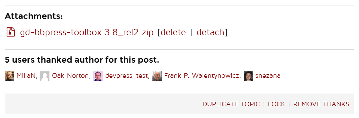Say Thanks List and Secondary Action Toolbar