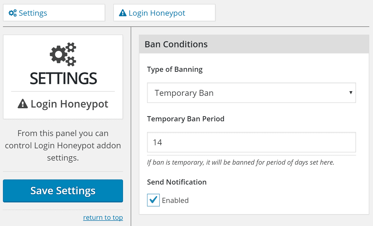 Login Honeypot Settings
