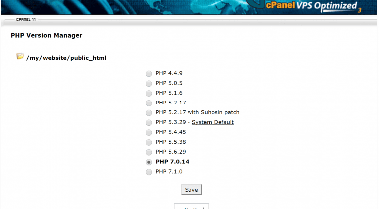 cPanel PHP Selection