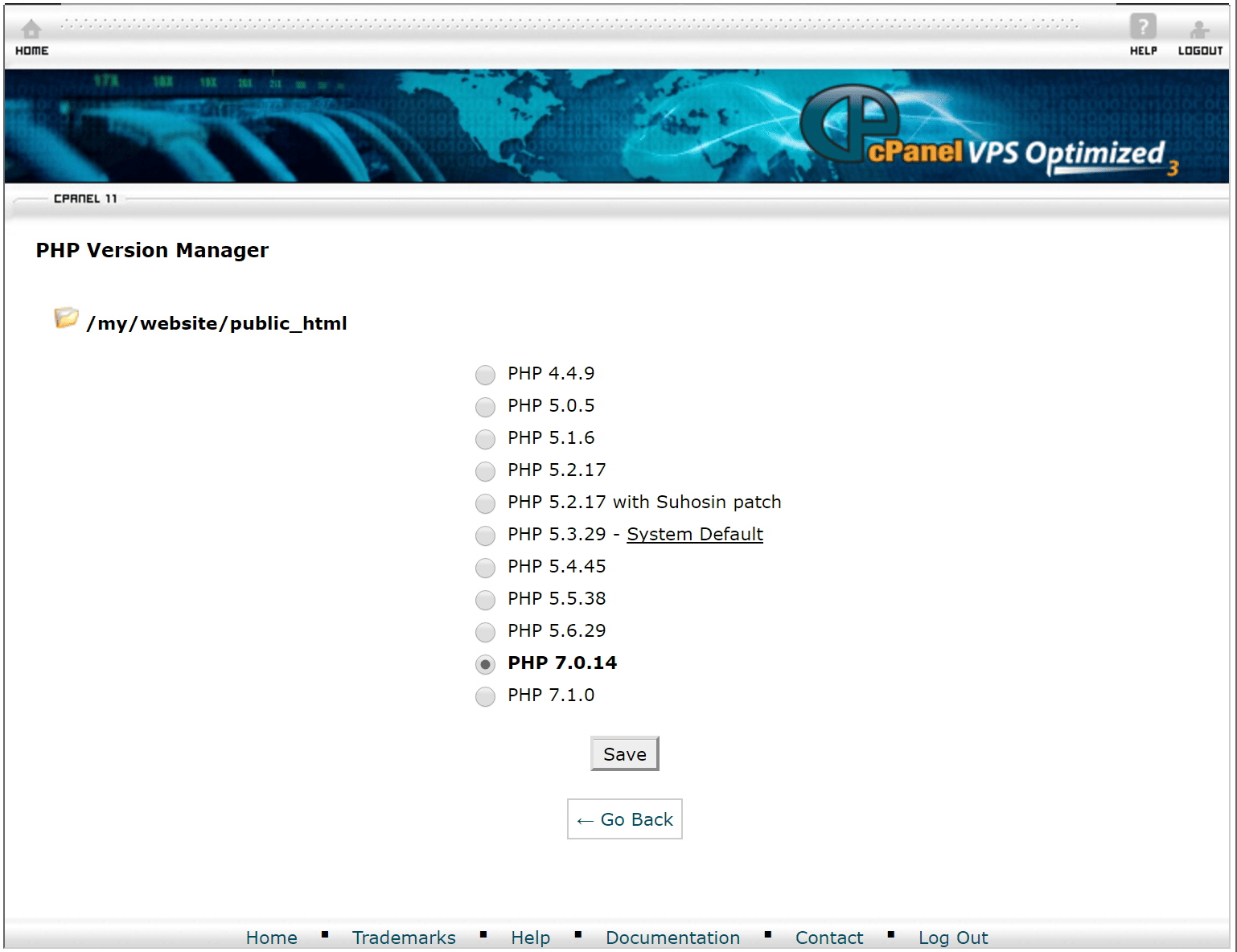 cPanel PHP Selection