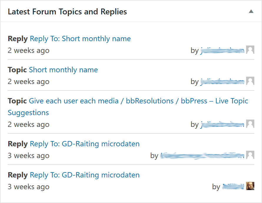 Dashboard widget with latest topics and replies