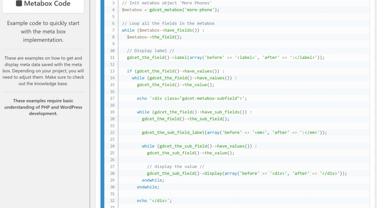 PHP Code Example for Metabox usage