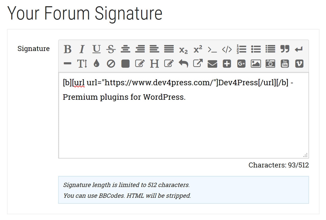 bbPress profile signature field