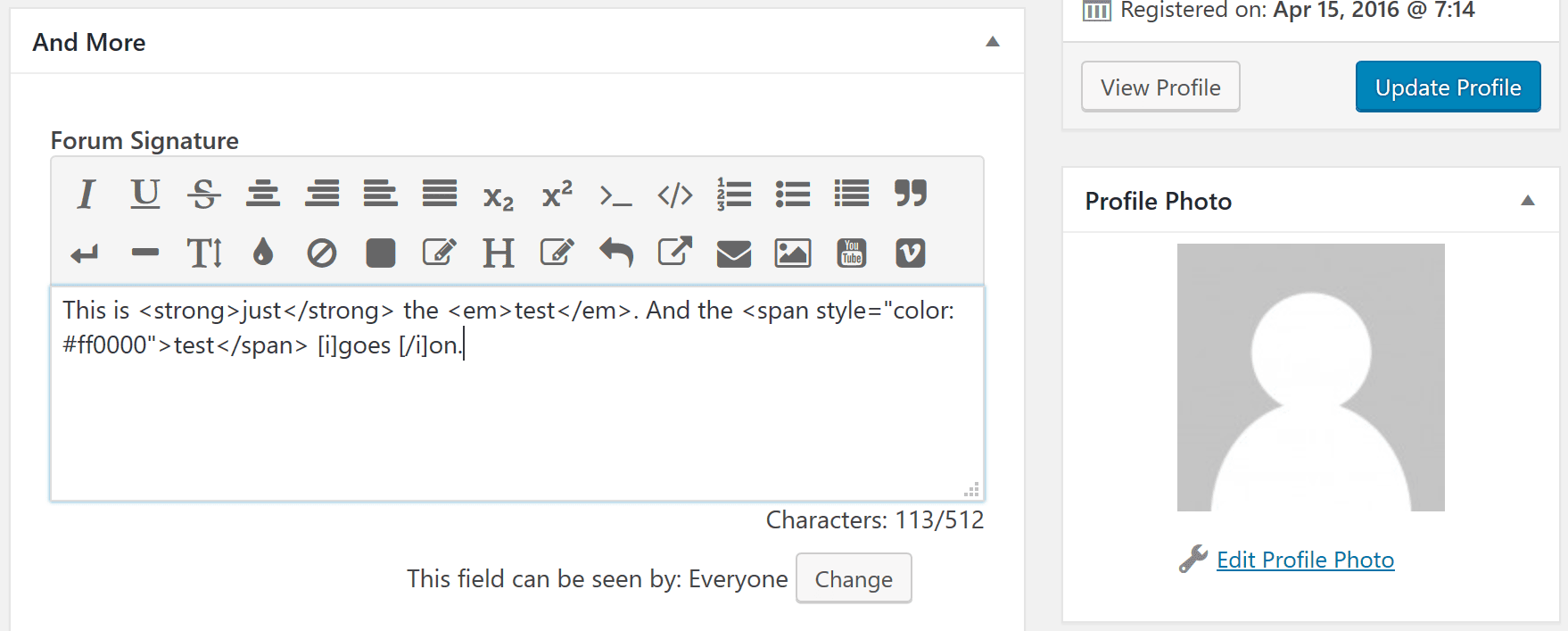 BuddyPress signature editing