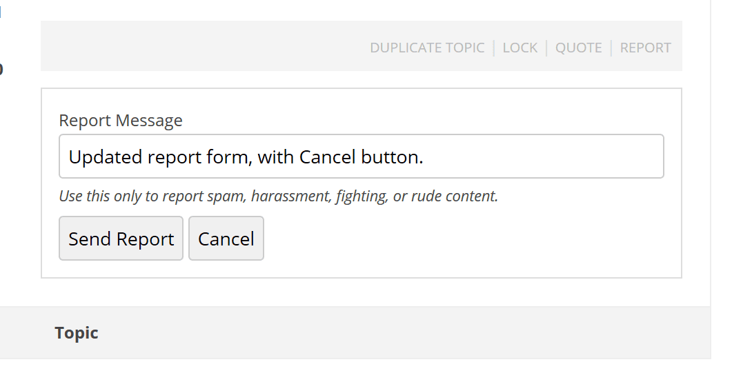 Report form with Cancel button