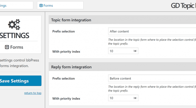 bbPress forms integration settings