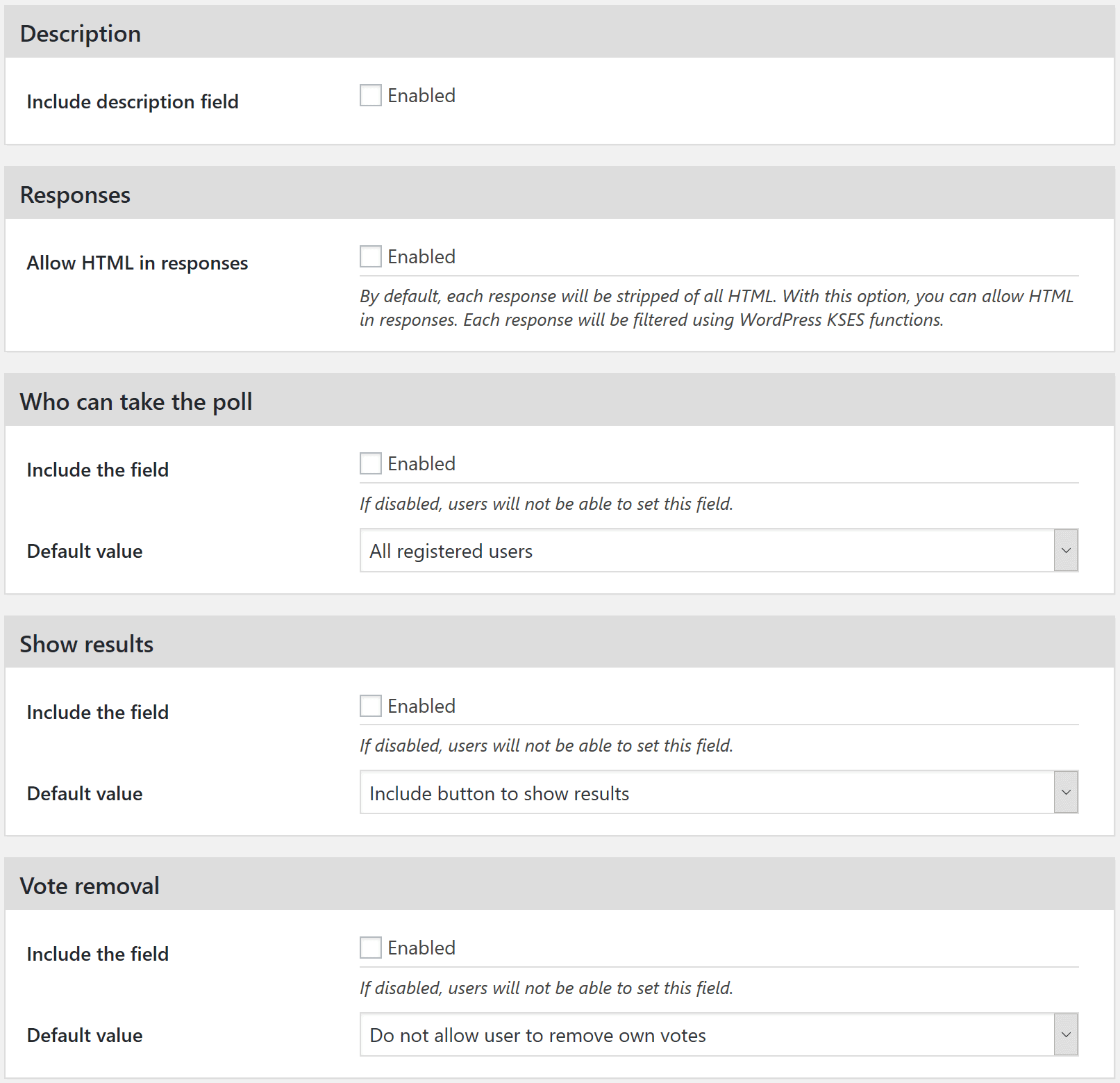 Poll Fields Settings