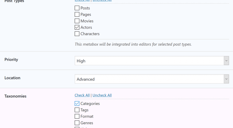 Metabox integration settings