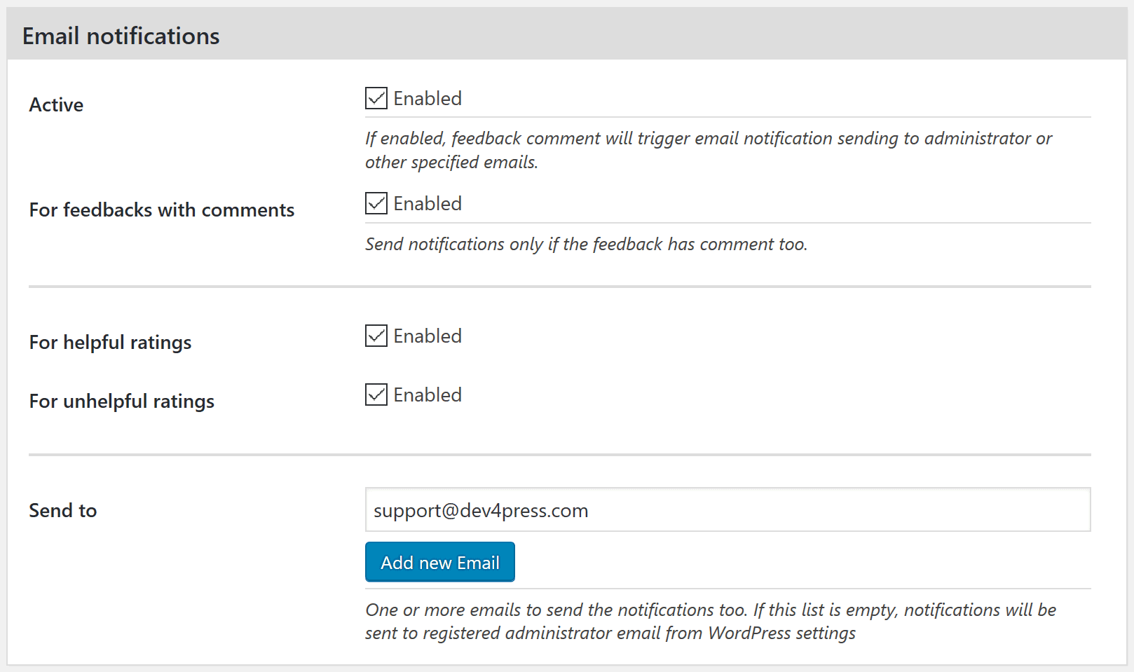 Feedback Email Notifications