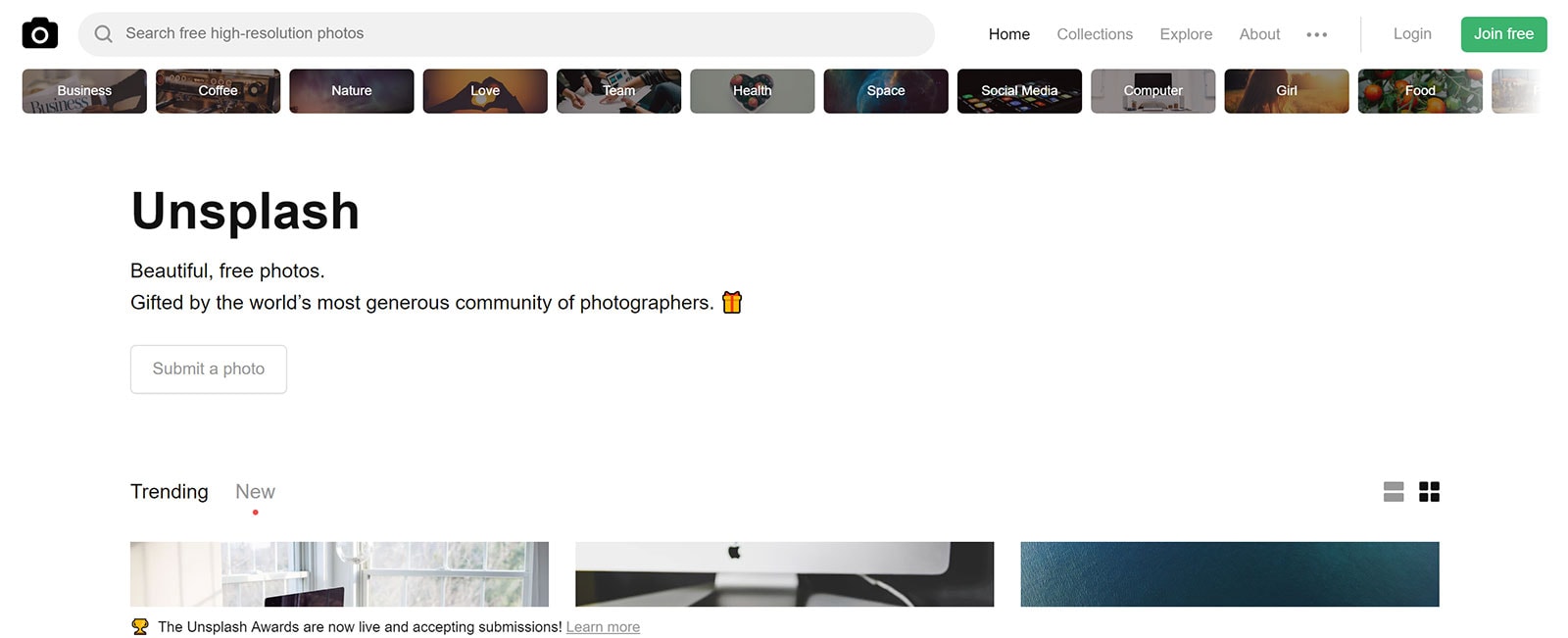 Unsplash - Website Screenshot