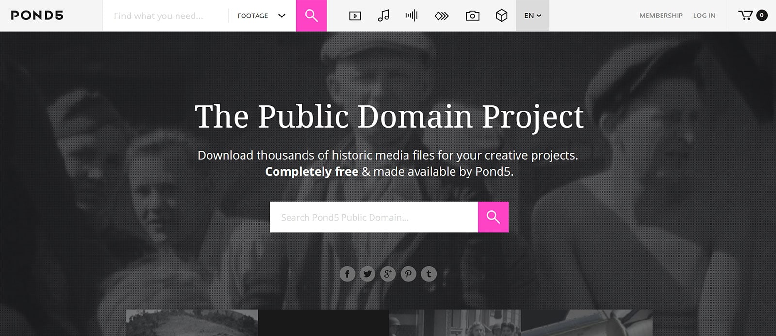 Pond5 - The Public Domain Project - Website Screenshot