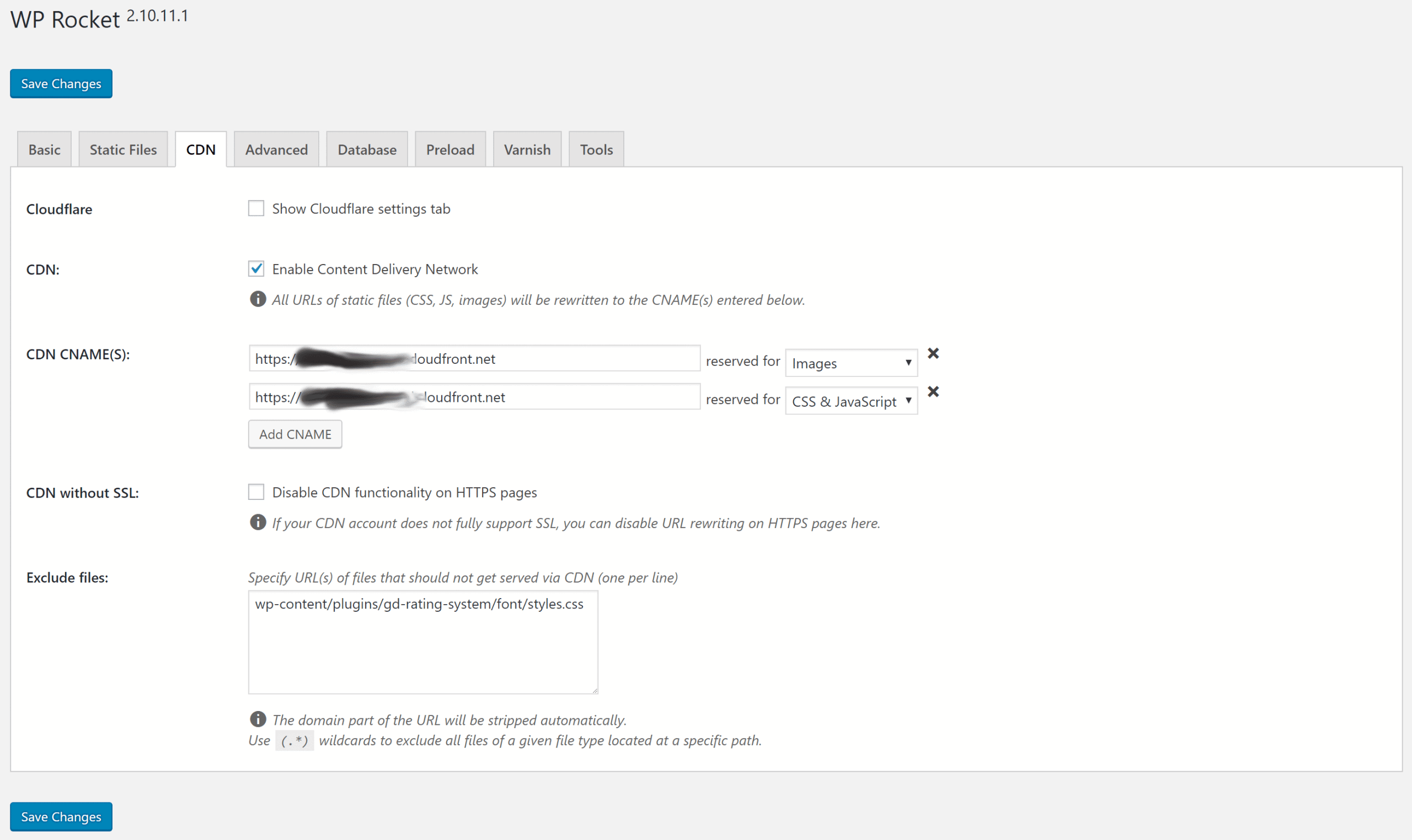WP Rocket Interface: CDN