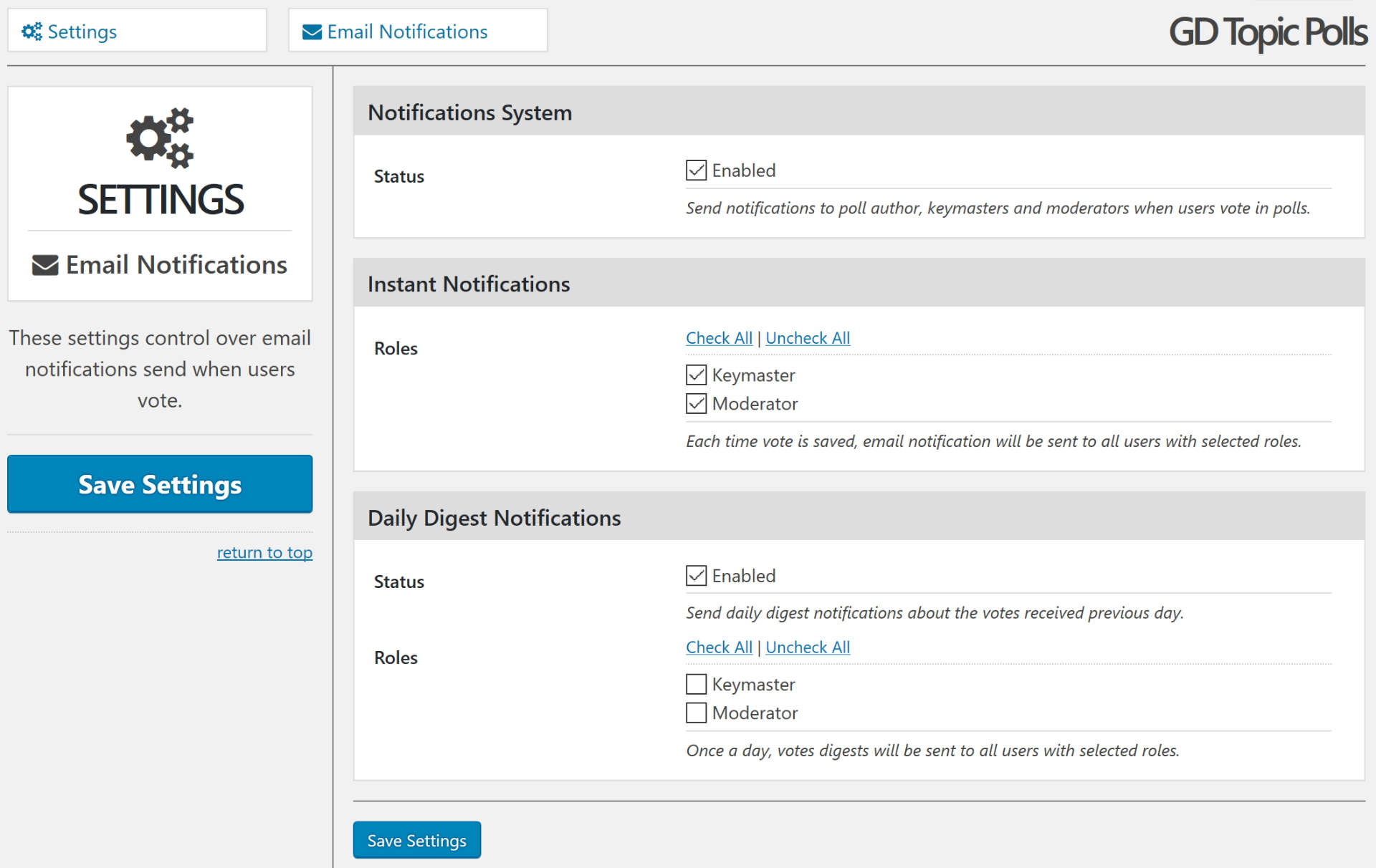 Notifications Settings