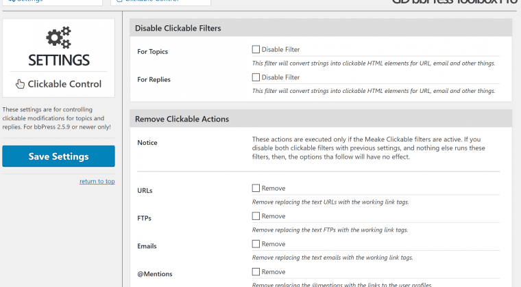 Clickable Control settings