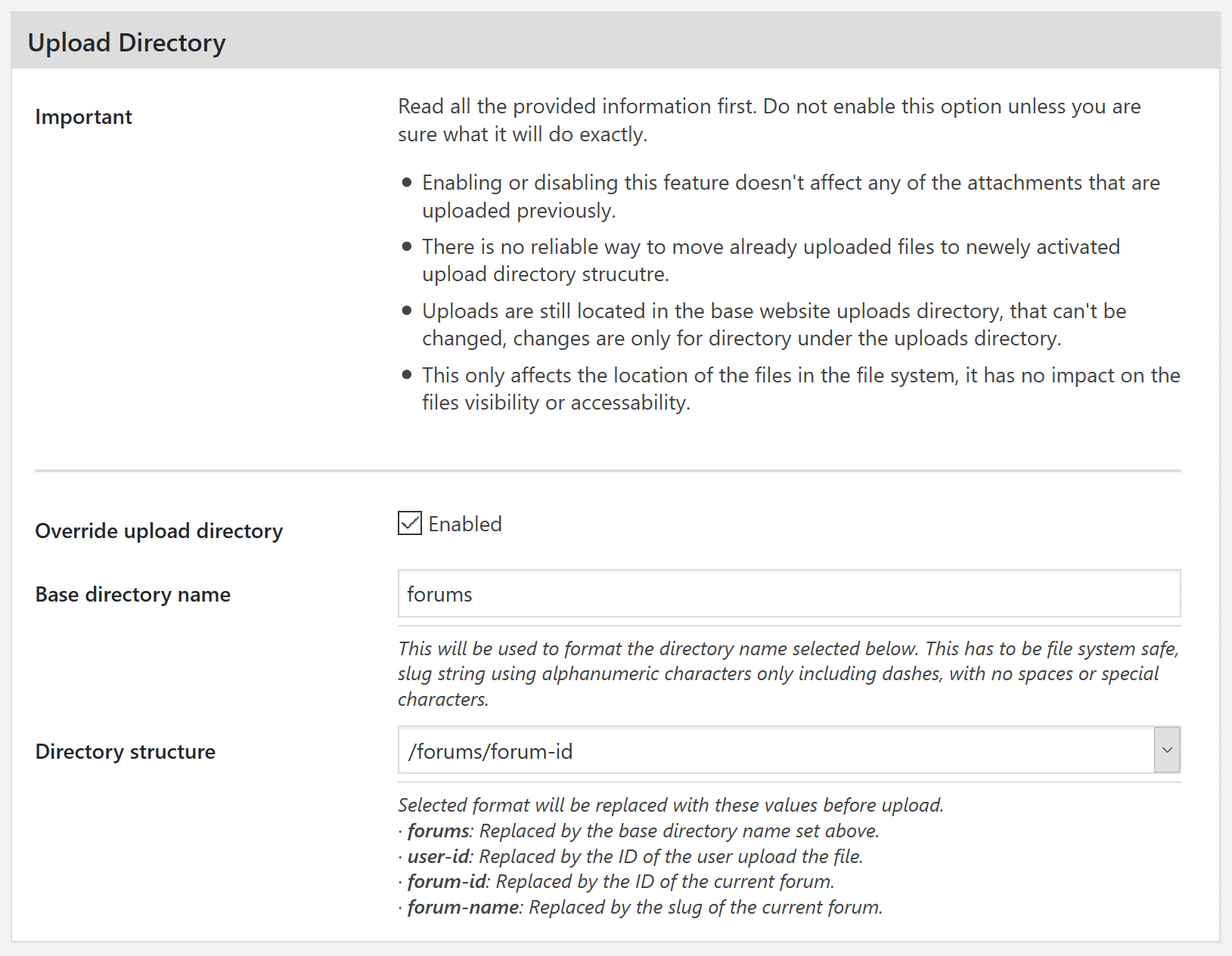 Attachments upload directory options