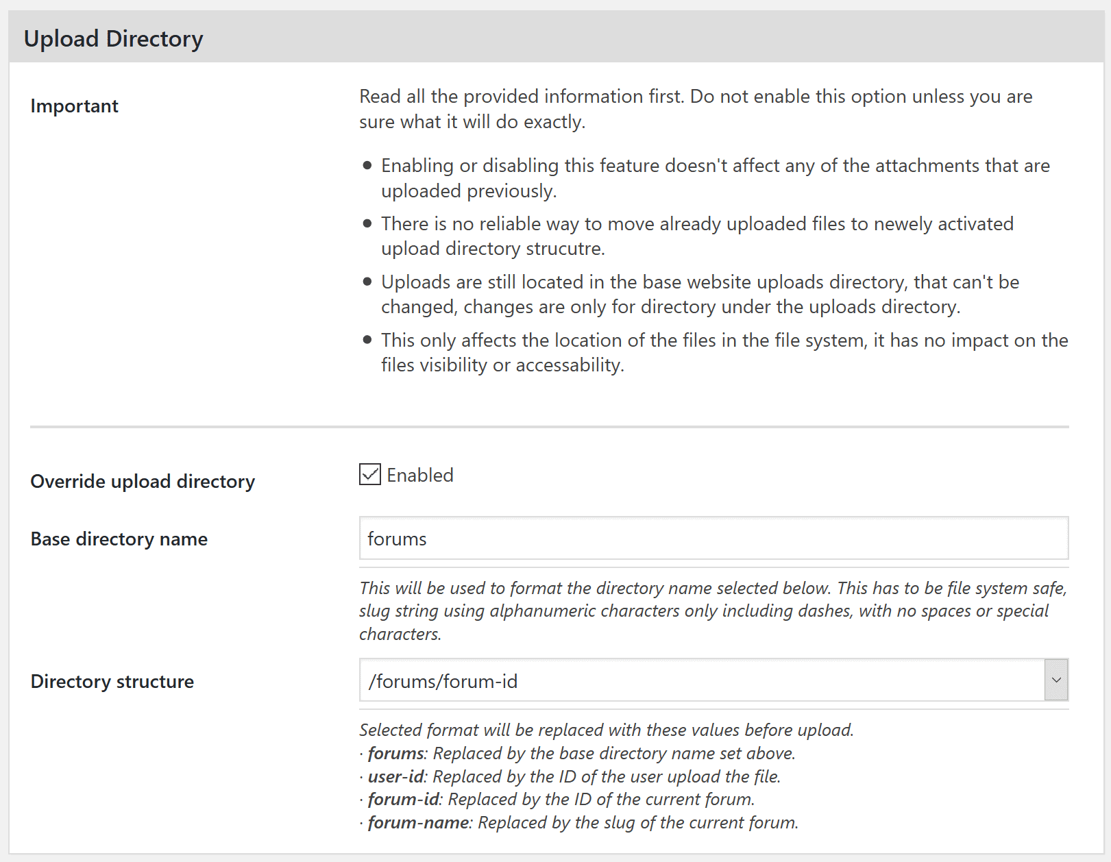 Attachments Upload Directory settings