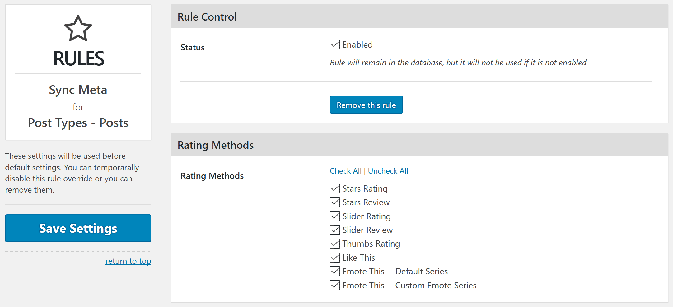 Sync Meta Addon: Rule Settings