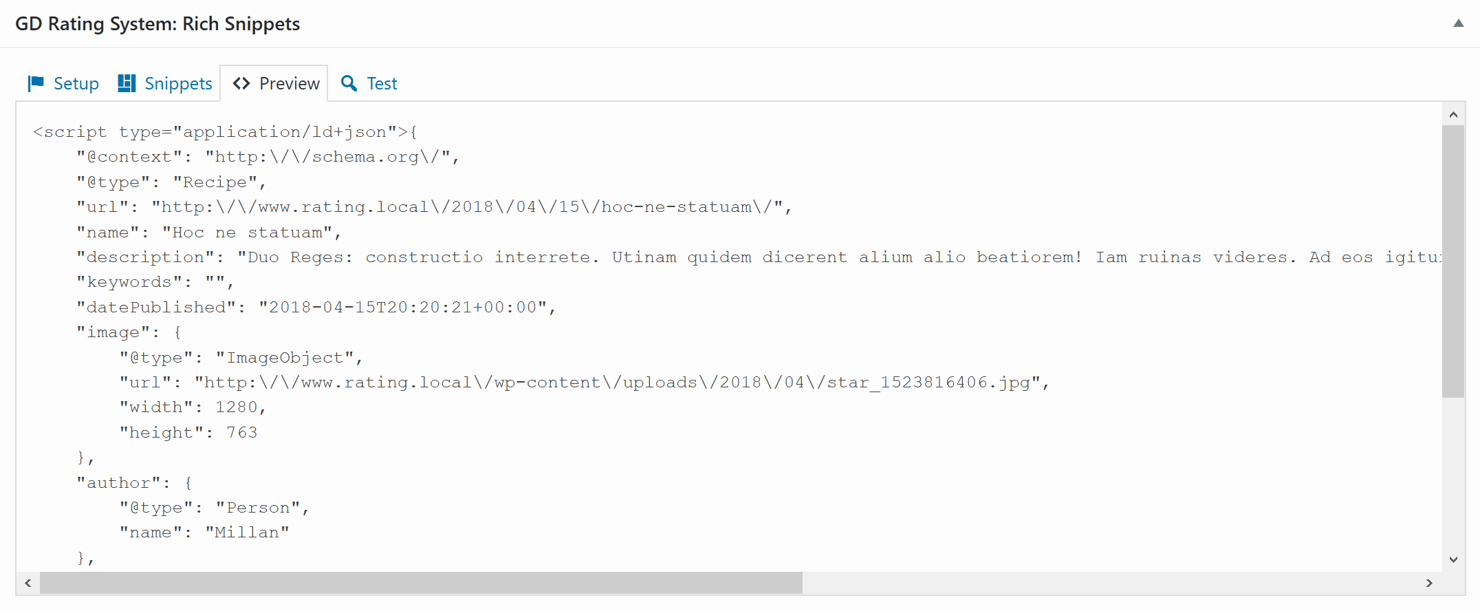 Rich Snippet Preview Tab