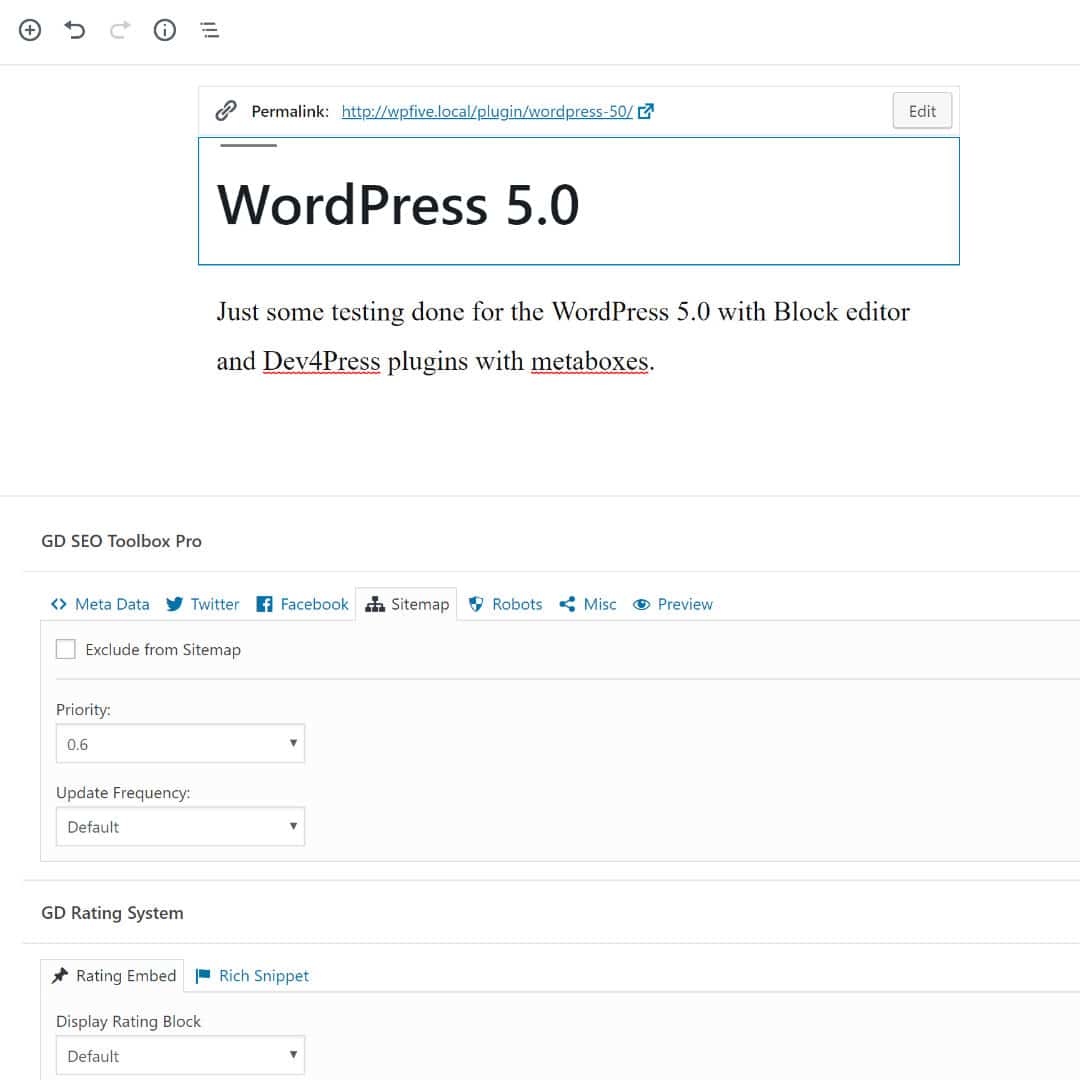 WordPress 5.0 Beta #2 with some metaboxes