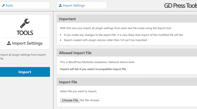 Updated settings Export and Import