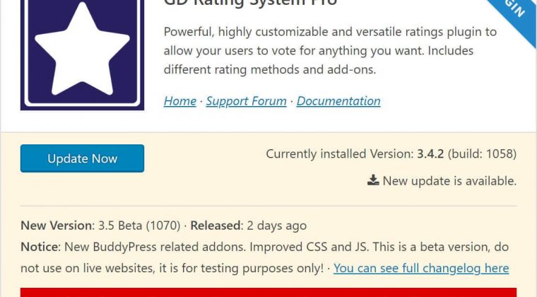 Improved plugin block with Beta warning