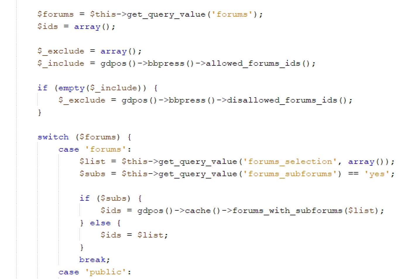 Forums filtering code