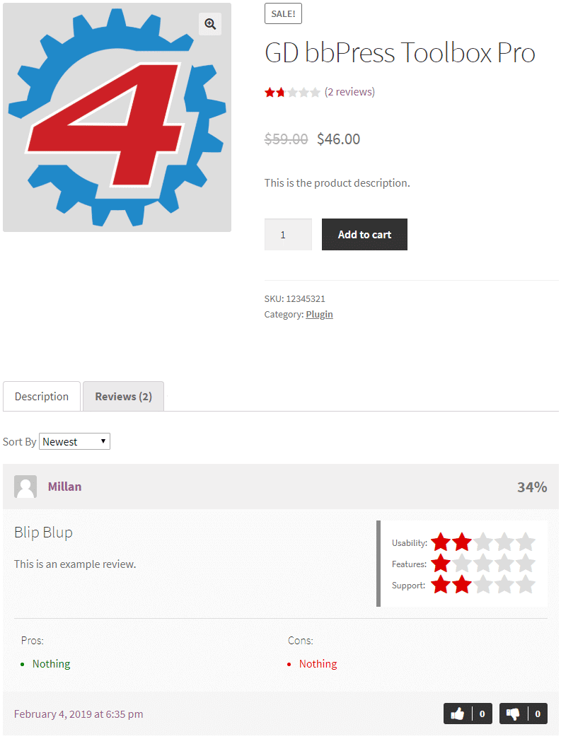 WooCommerce Reviews from User Reviews and GD Rating System Pro
