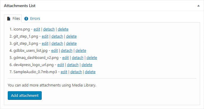 Attachments List metabox