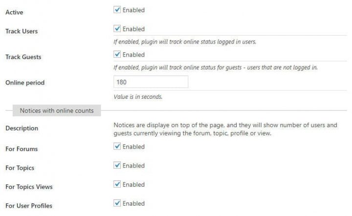 Online tracking settings