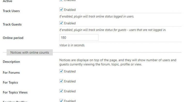 Online tracking settings