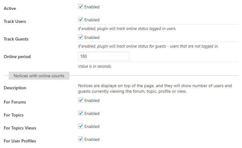 Online tracking settings