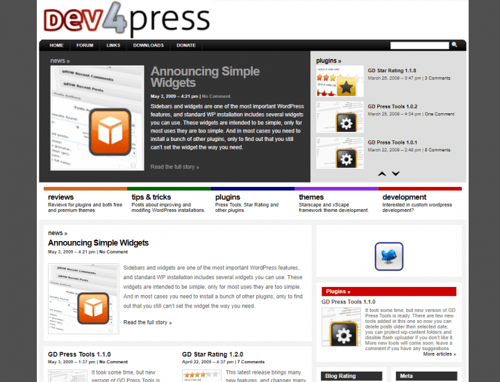 Dev4Press website in May 2009