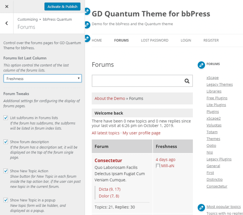 Customizer: Forums related settings