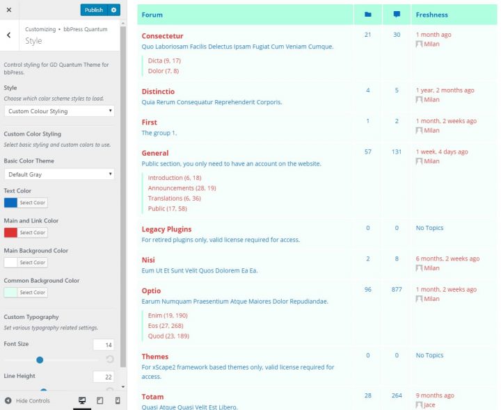 Custom styling for Quantum via Customizer