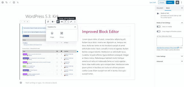 Improved Block Editor and New blocks in WordPress 5.3