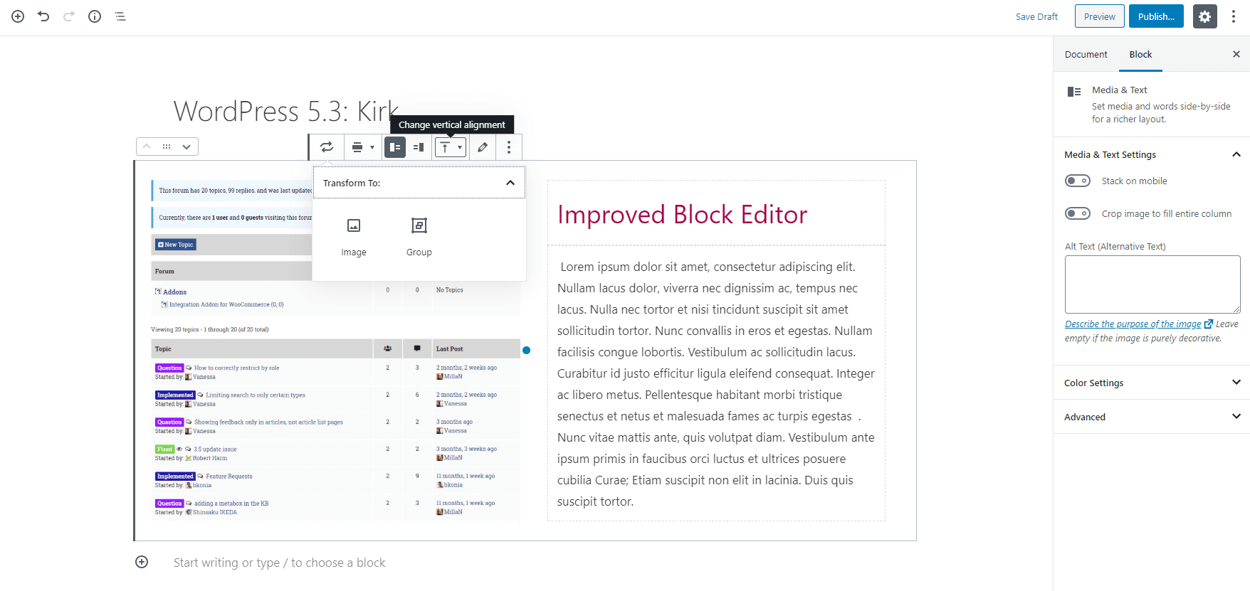 Improved Block Editor and New blocks in WordPress 5.3