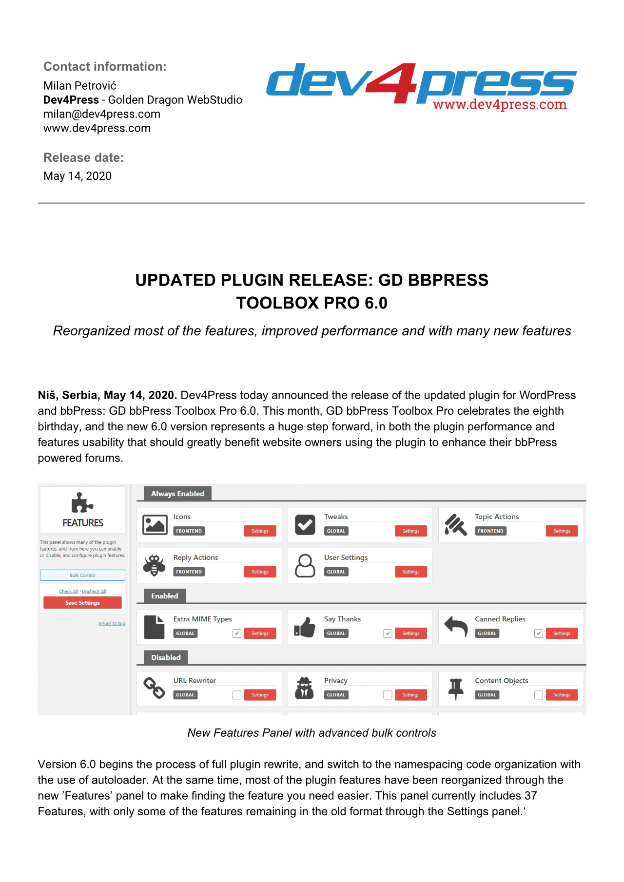 Dev4Press PR - Updated Plugin Release: GD bbPress Toolbox Pro 6.0