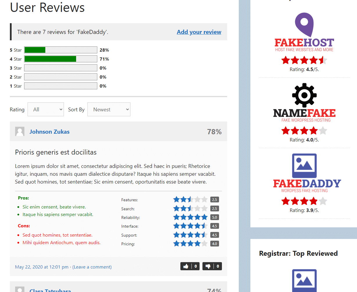 User Reviews Addon for GD Rating System Pro 5.0