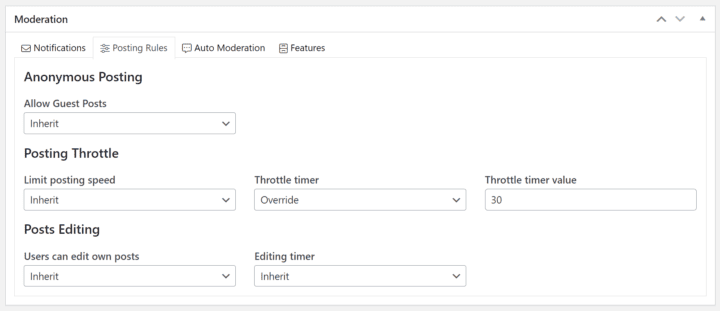 moderation forum settings