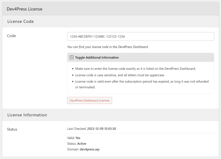 settings license