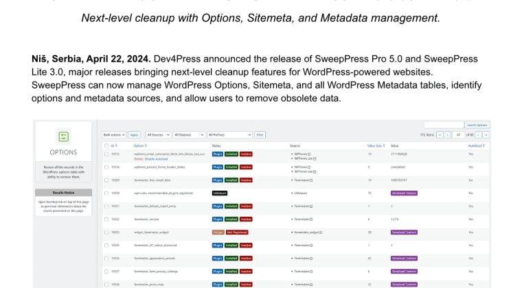 press release 2024 04 22 updated plugin release sweeppress pro 5.0
