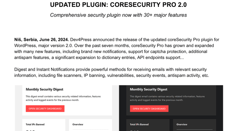 press release 2024 06 26 updated plugin released coresecurity pro 2 0