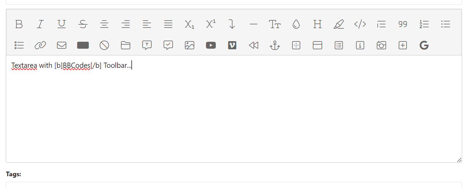 textarea bbcodes toolbar