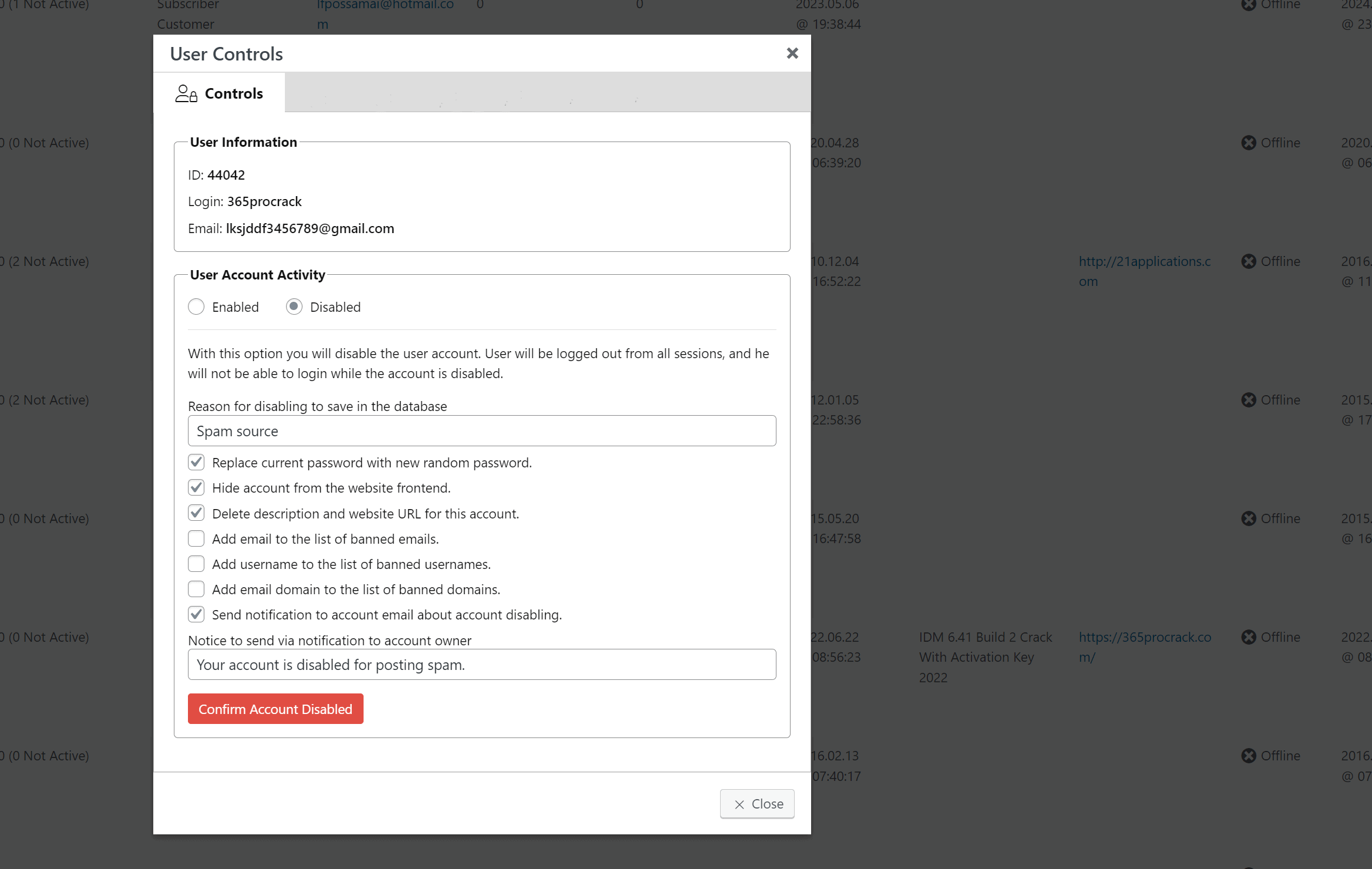coresecurity disable user account single